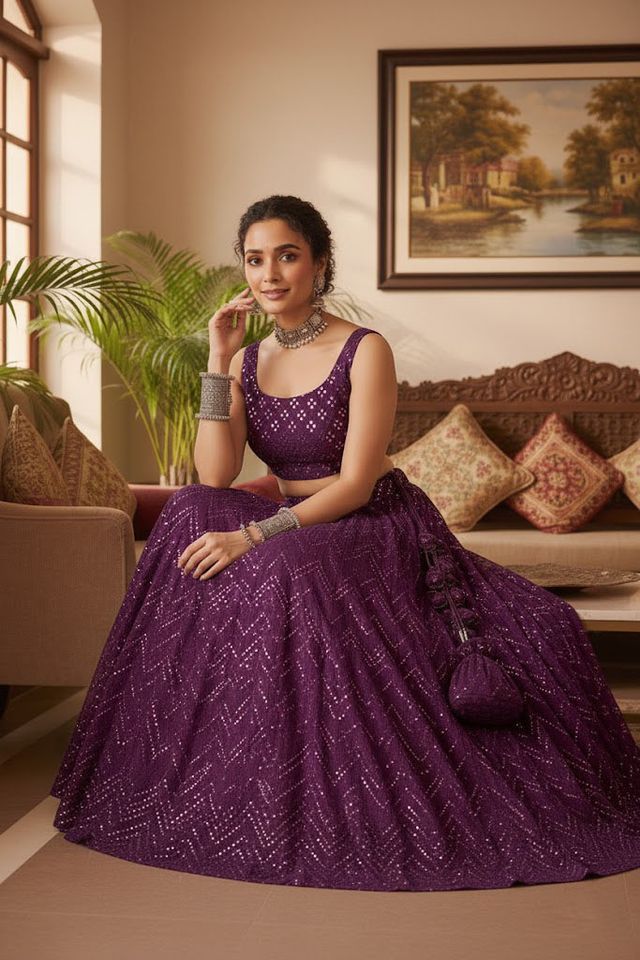 Party Wear Lehenga Choli with Embroidery HKV-003230 WINE