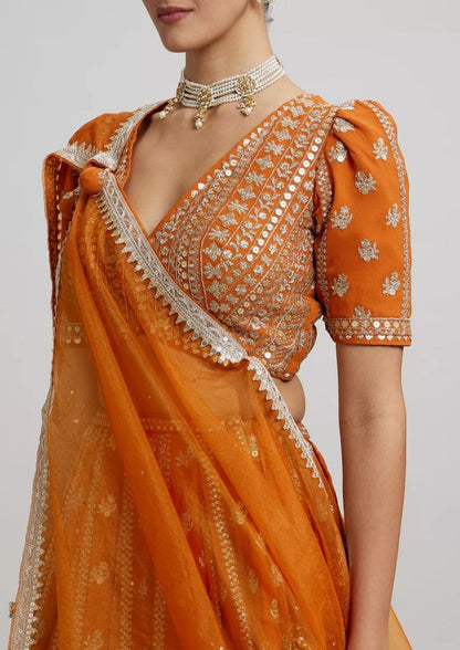Leheriya Style Lehenga Choli with Embroidered Dupatta HKV-003650-ORANGE