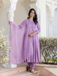 Lavender Color Rayon Fabric Designer Embroidery Work Graceful Partywear Suit