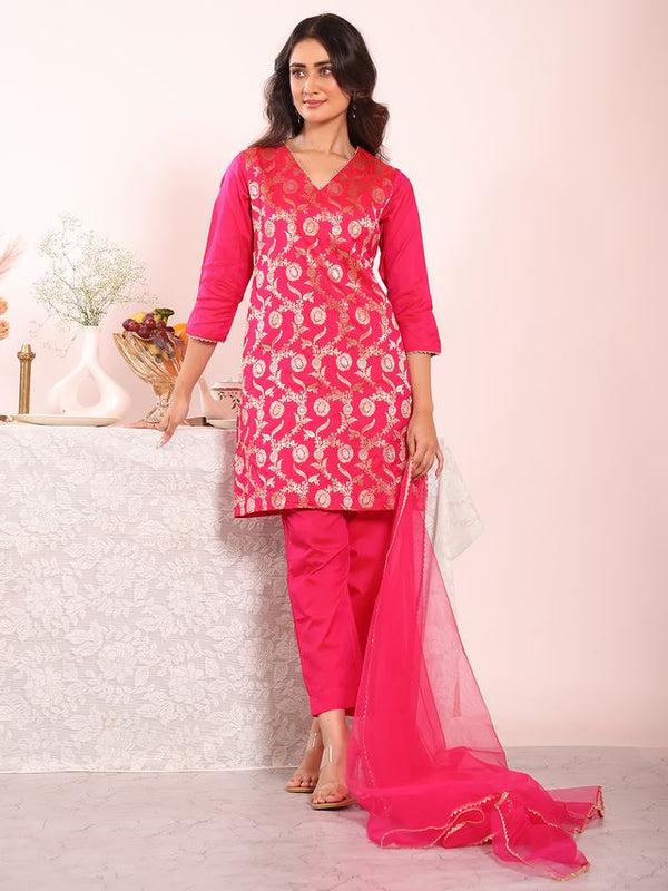Pink Color Poly Silk Fabric Smart Ethnic Partywear Kurta Set