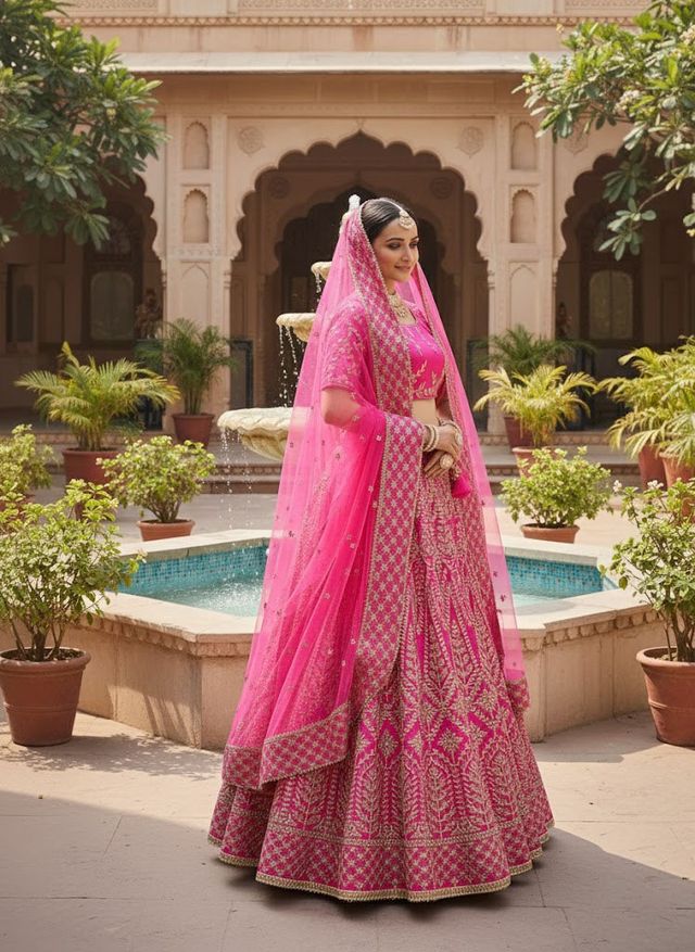 Wine Maroon Designer Lehenga Choli with Embroidered Dupatta HKV-00150 PINK
