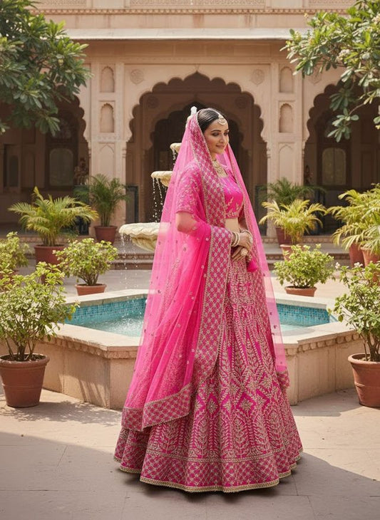 Wine Maroon Designer Lehenga Choli with Embroidered Dupatta HKV-00150 PINK