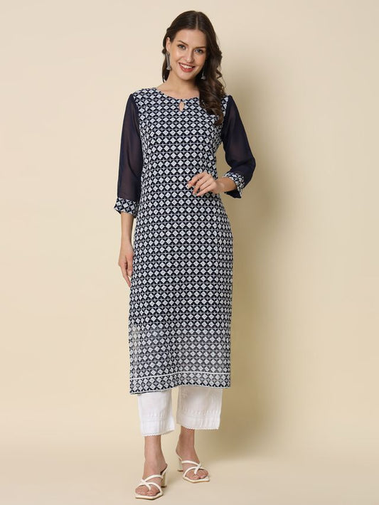 Maroon Color Georgette Fabric Chikankari Work Formal Kurta For Girls