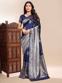 Blue Color Ethnic Lichi Silk Fabric Graceful Woven Designer Saree