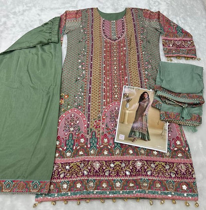 Peach Heavy Crepe Digital Print Full Stitched Palazzo Suits