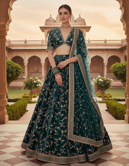 Zariya Turquoise Party Wear Lehenga HKV-002430 BOTTLE GREEN
