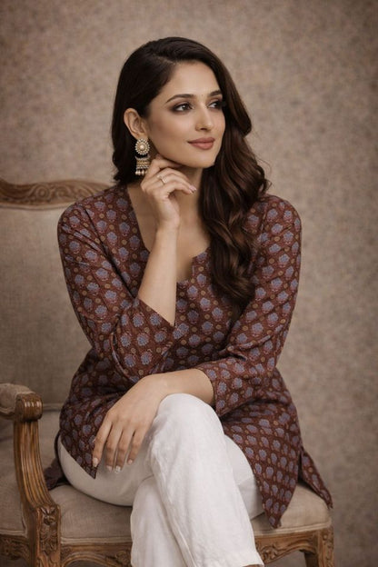 Brown Color Muslin Fabric Formal Looks Kurta For Girls
