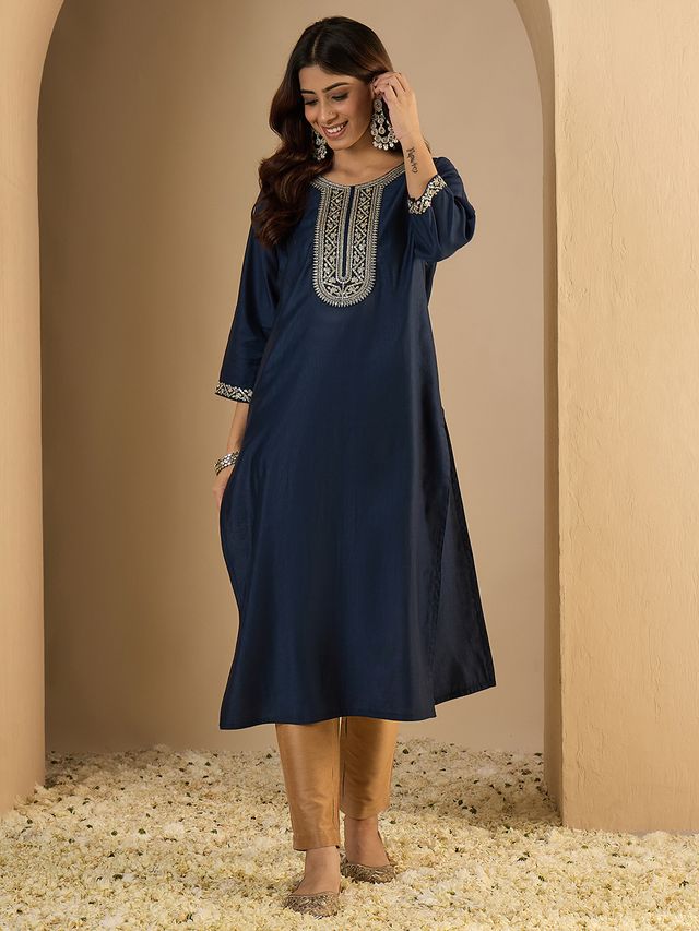 Navy Blue Color Trendy Formal Looking Classy Ethnic Kurta For Girl