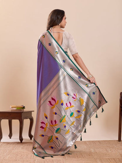 Lavender Color Soft Silk Fabric Woven Jari Designer Partywear Saree