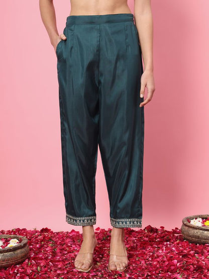 Green Color Silk Blended Ethnic Partywear Ceremonial Suit