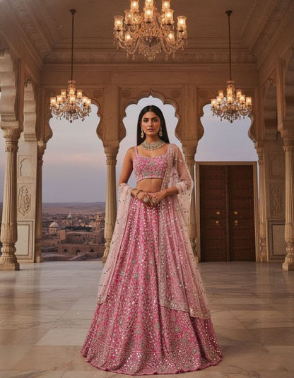 Turquoise Designer Lehenga with Dupatta – Indian Ethnic Wear HKV-003070 PINK