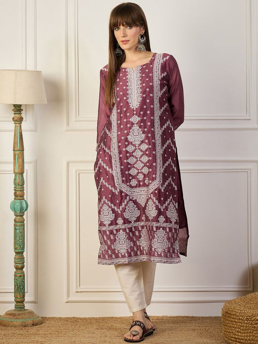 Lavender Color Cotton Silk Fabric Woven Designer Ethnic Formal Kurta
