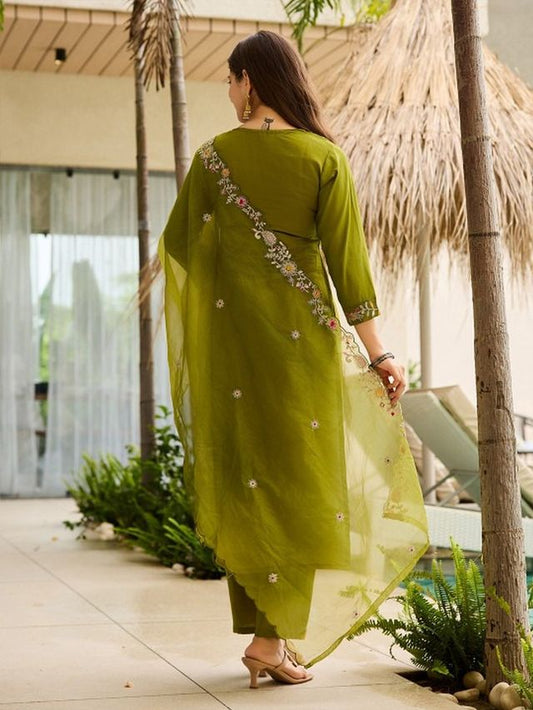 Mahendi Color Rayon Fabric Designer Embroidery Work Graceful Partywear Suit