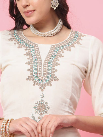 White Color Silk Blended Ethnic Partywear Ceremonial Suit