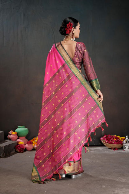 Pink Color Graceful Art Silk Fabric Woven Jacquard Designer Saree