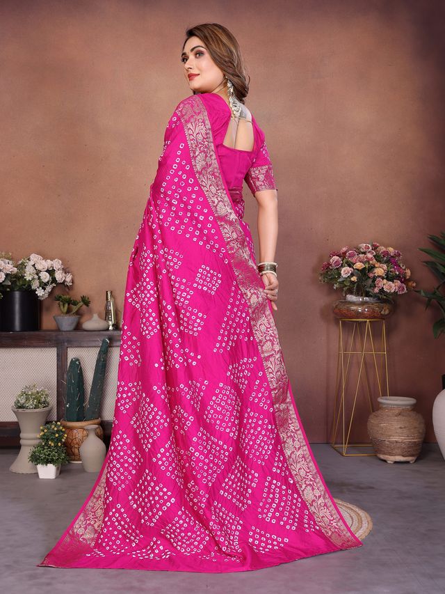 Pink Color Beautiful Festive Special Bandhej Printed Traditional Saree