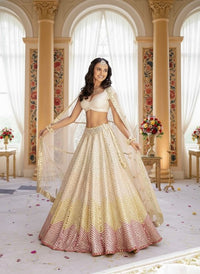 Turquoise Designer Lehenga with Dupatta – Indian Ethnic Wear HKV-003170 CREAM