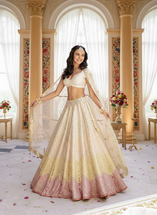 Turquoise Designer Lehenga with Dupatta – Indian Ethnic Wear HKV-003170 CREAM