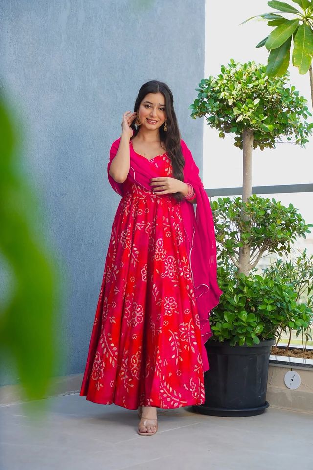 Festive wear gown collection  digital printed work Red
