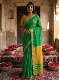 Green Color Stylish Cotton Woven Designer Partywear Saree
