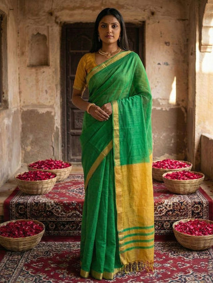 Green Color Stylish Cotton Woven Designer Partywear Saree