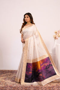 Off White Color Banarasi Silk Saree For Festive Ethnic Saree