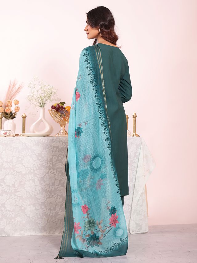 Teal Color Poly Silk Fabric Smart Ethnic Partywear Kurta Set