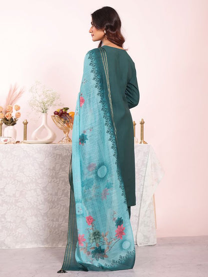 Teal Color Poly Silk Fabric Smart Ethnic Partywear Kurta Set