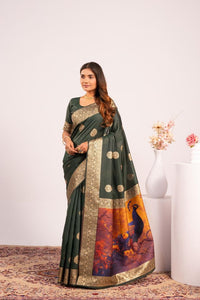 Green Color Banarasi Silk Fabric Designer Partywear Saree