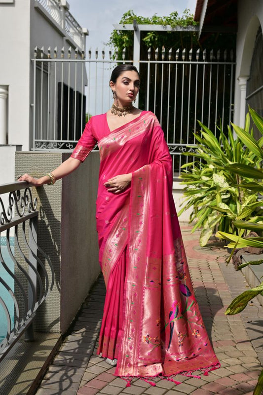 Pink Color Banarasi Silk Fabric Designer Partywear Saree
