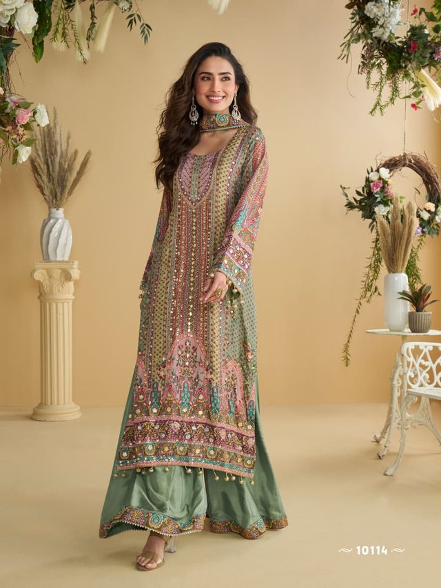 Peach Heavy Crepe Digital Print Full Stitched Palazzo Suits