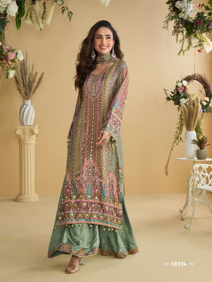 Peach Heavy Crepe Digital Print Full Stitched Palazzo Suits