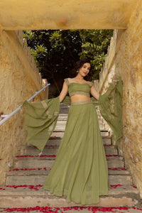 Leheriya Style Lehenga Choli with Embroidered Dupatta EL-703-GREEN