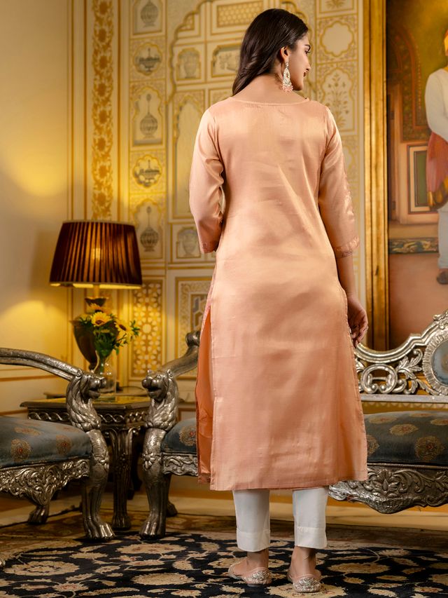 Peach Color Beautiful Silk Blend Fabric Sophisticated Kurta For Girls