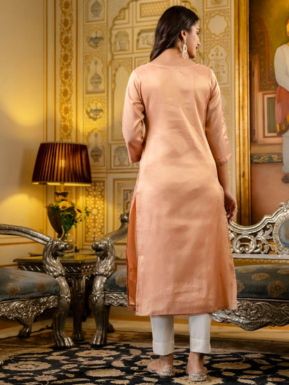 Peach Color Beautiful Silk Blend Fabric Sophisticated Kurta For Girls