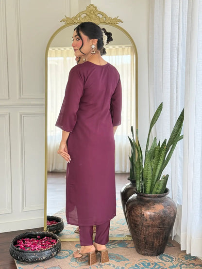 Women's Gorgeous Rayon Fabric Embroidery Work Straight Kurta Pant and Dupatta Set