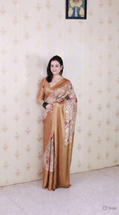 Brown Color Beautiful Partywear Ethnic Saree