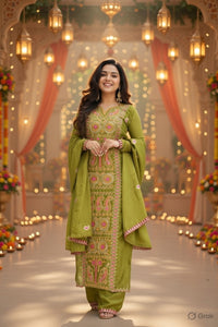Perrot Color Chinon Fabric Designer Embroidery Work Suit for Trendy Girlie Looks