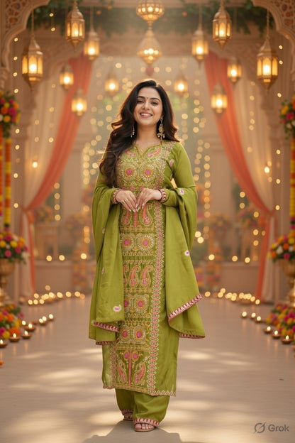 Perrot Color Chinon Fabric Designer Embroidery Work Suit for Trendy Girlie Looks