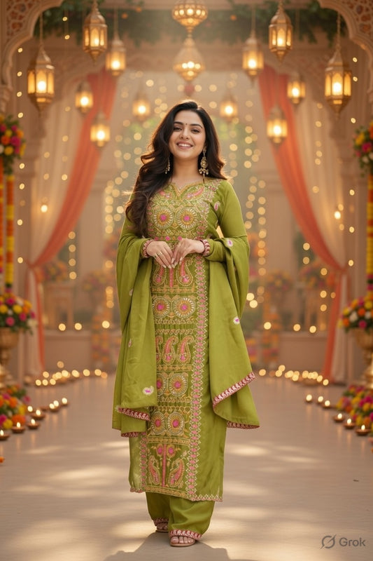 Perrot Color Chinon Fabric Designer Embroidery Work Suit for Trendy Girlie Looks