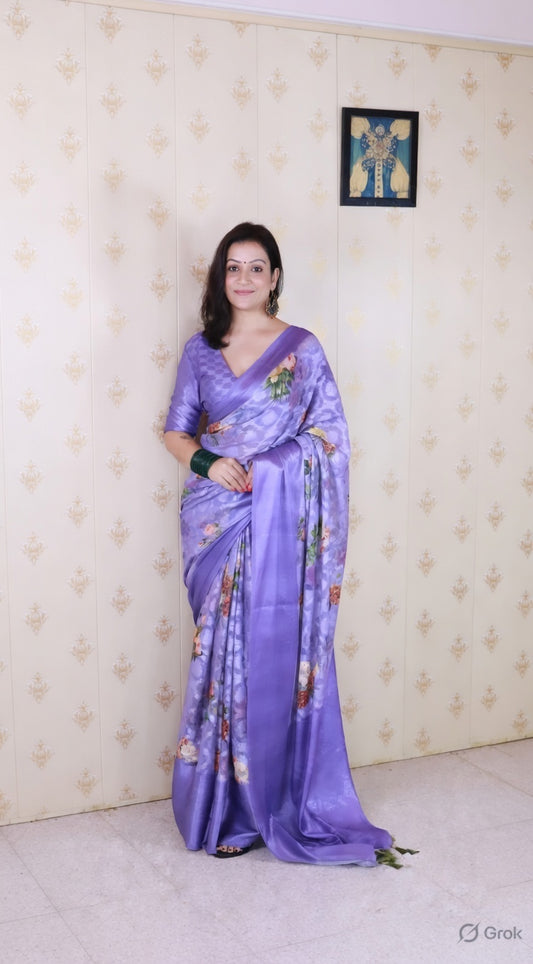Lavender Color Beautiful Partywear Ethnic Saree