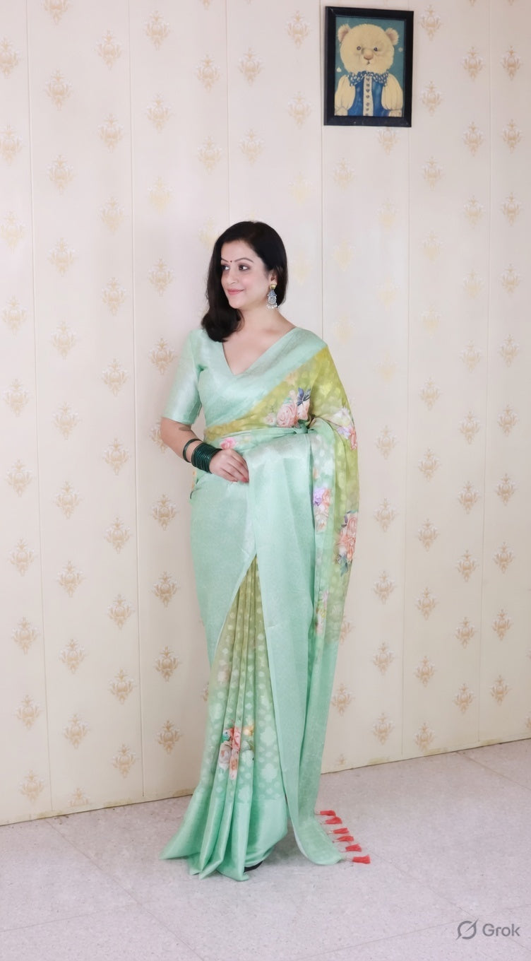 Sea Green Color Beautiful Partywear Ethnic Saree