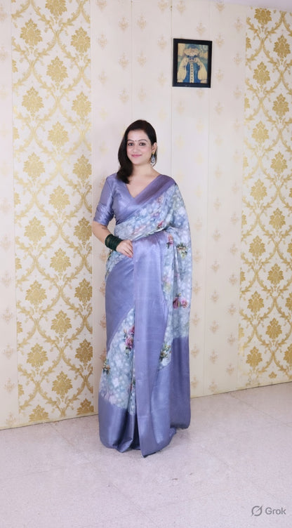 Grey Color Beautiful Partywear Ethnic Saree