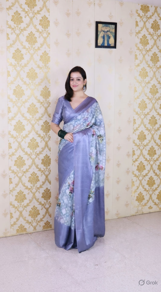Grey Color Beautiful Partywear Ethnic Saree