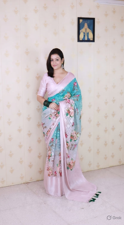 Pink Color Beautiful Partywear Ethnic Saree