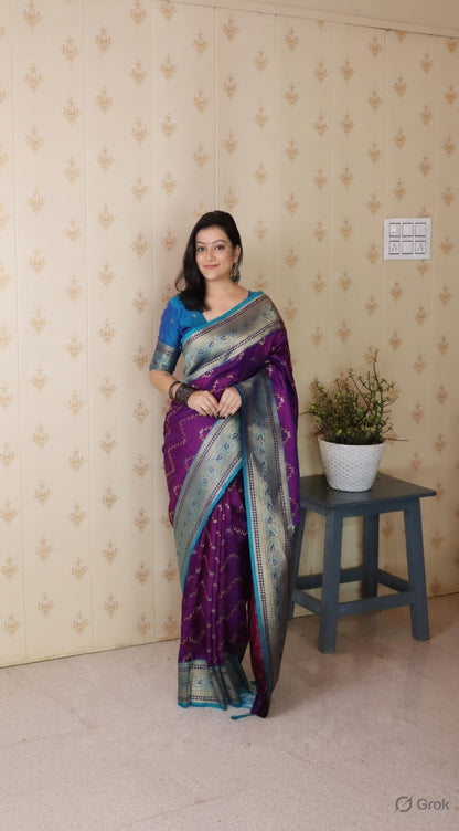 Purple Color Banarasi Silk Fabric Woven Designer Traditional Saree