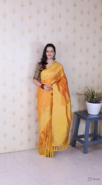 Orange Color Soft Silk Woven Jari Designer Ethnic Partywear Saree