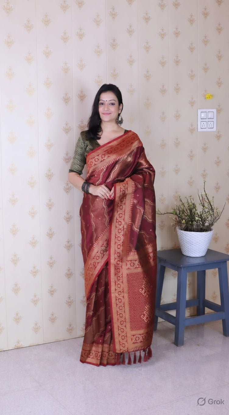 Maroon Color Soft Silk Woven Jari Designer Ethnic Partywear Saree