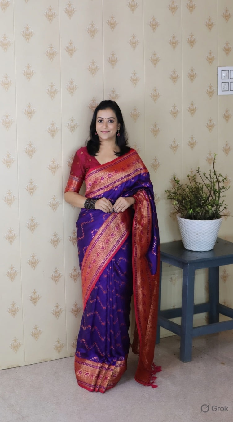 Violet Color Banarasi Silk Fabric Woven Designer Traditional Saree