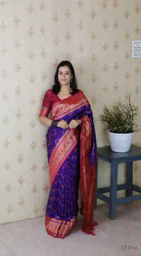 Violet Color Banarasi Silk Fabric Woven Designer Traditional Saree